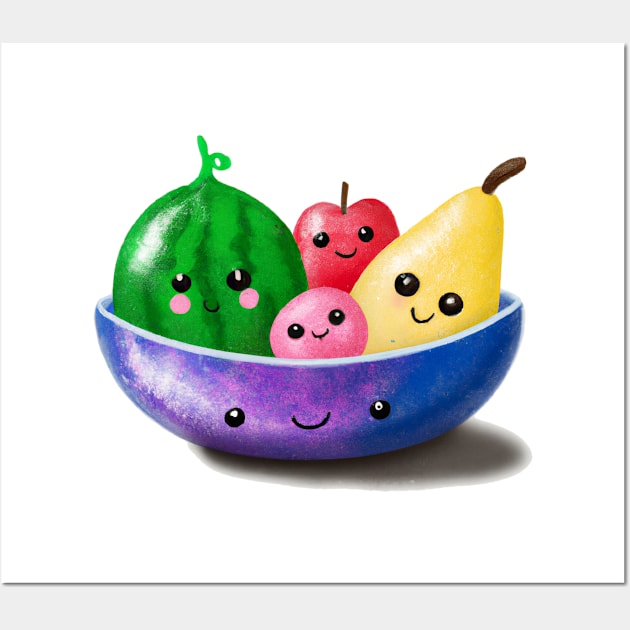 Cute bowl of happy fruits Wall Art by valsevent